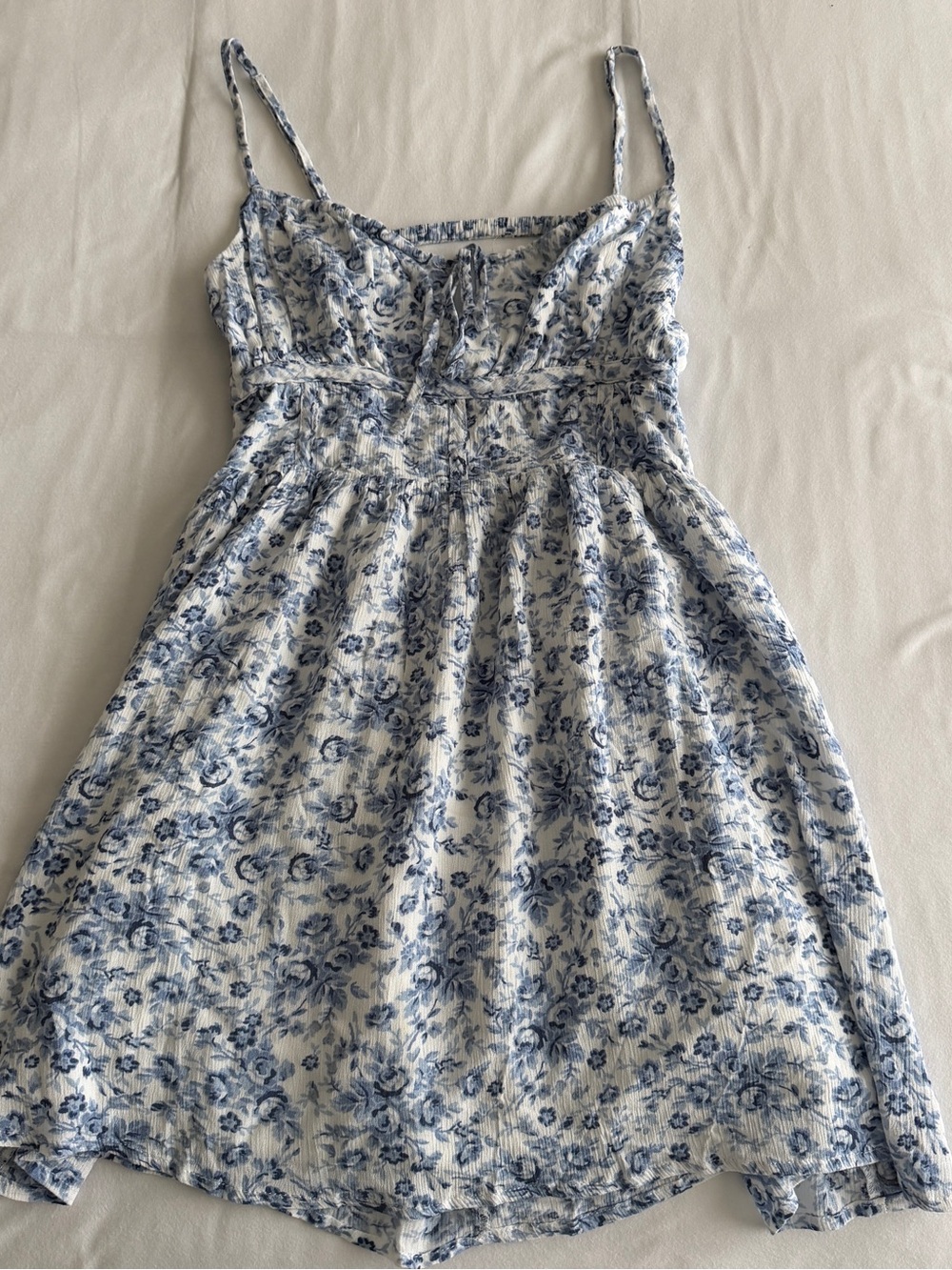 Garage White Dress with Blue Floral Straps